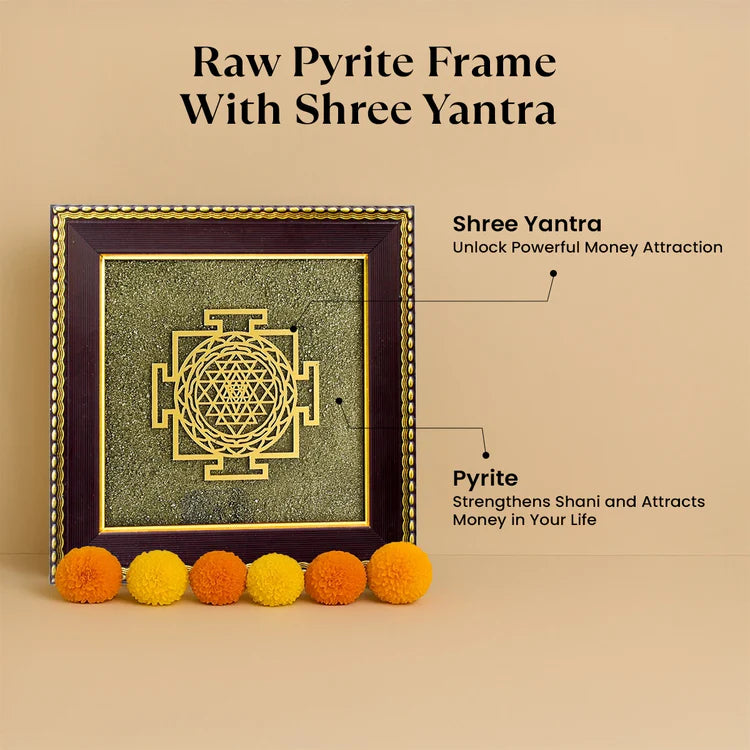 Shree Yantra on Raw Pyrite Frame